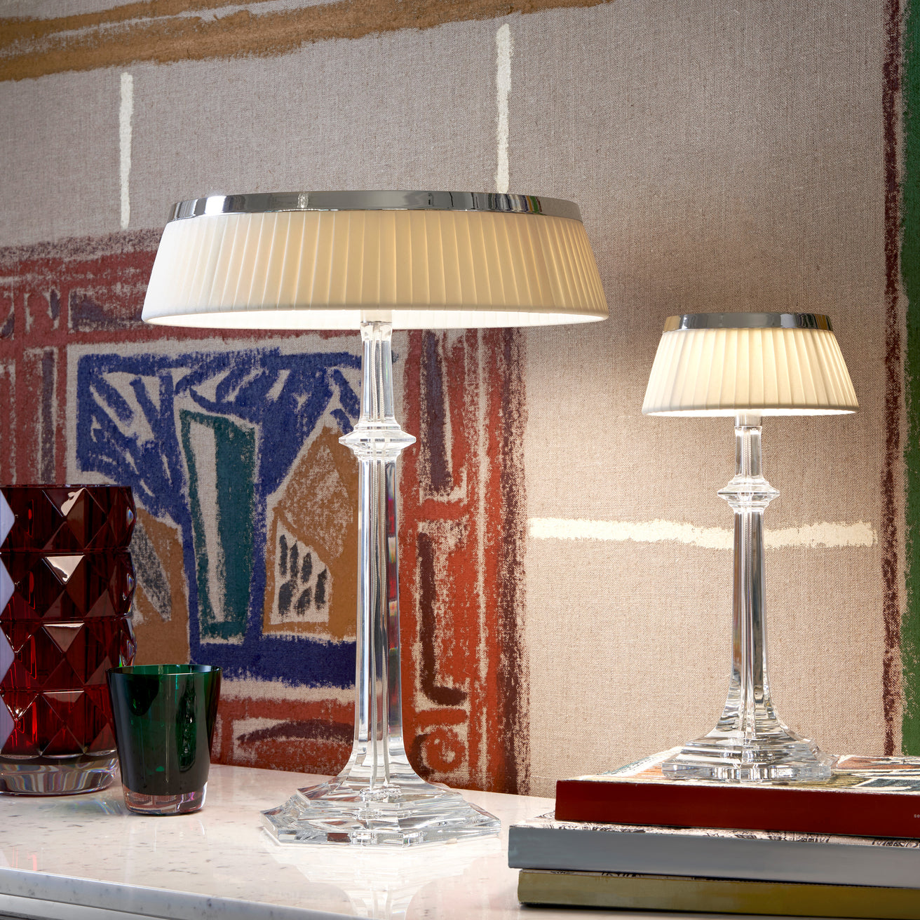 Versailles Table Lamp - K9 Crystal Body & Pleated Fabric Shade Light | Chrome Top LED Accent Desk Lamp