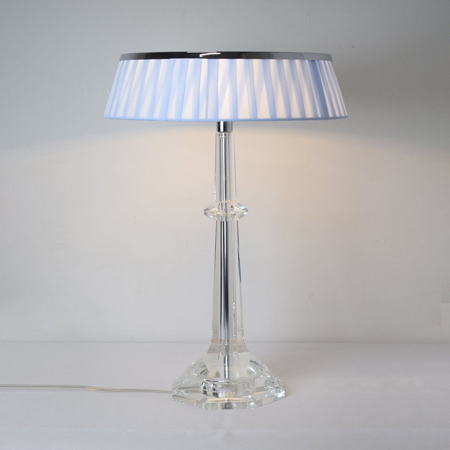 Versailles Table Lamp - K9 Crystal Body & Pleated Fabric Shade Light | Chrome Top LED Accent Desk Lamp