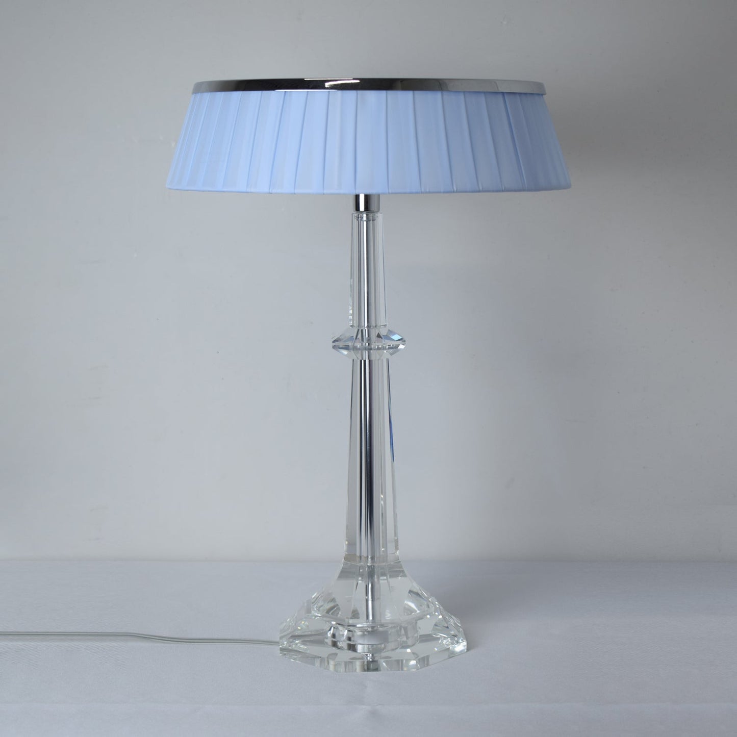 Versailles Table Lamp - K9 Crystal Body & Pleated Fabric Shade Light | Chrome Top LED Accent Desk Lamp