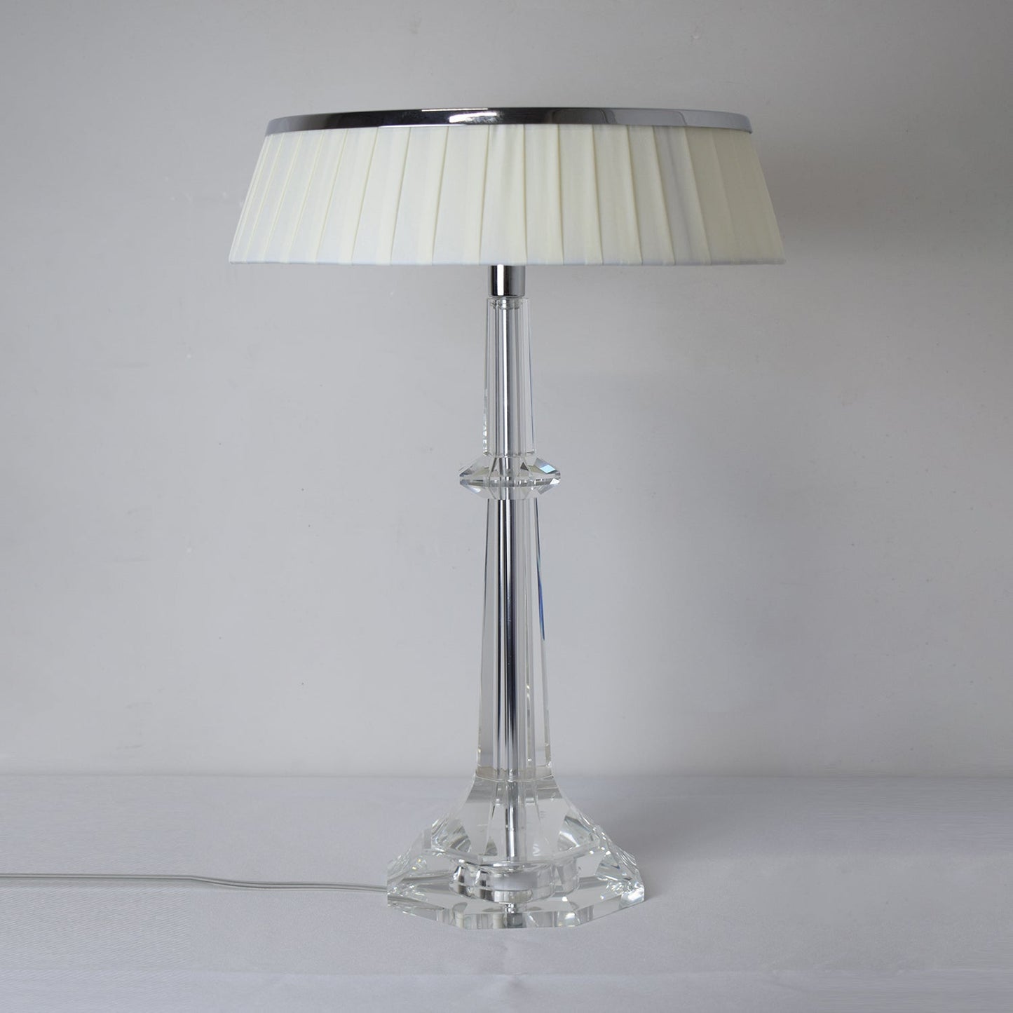 Versailles Table Lamp - K9 Crystal Body & Pleated Fabric Shade Light | Chrome Top LED Accent Desk Lamp