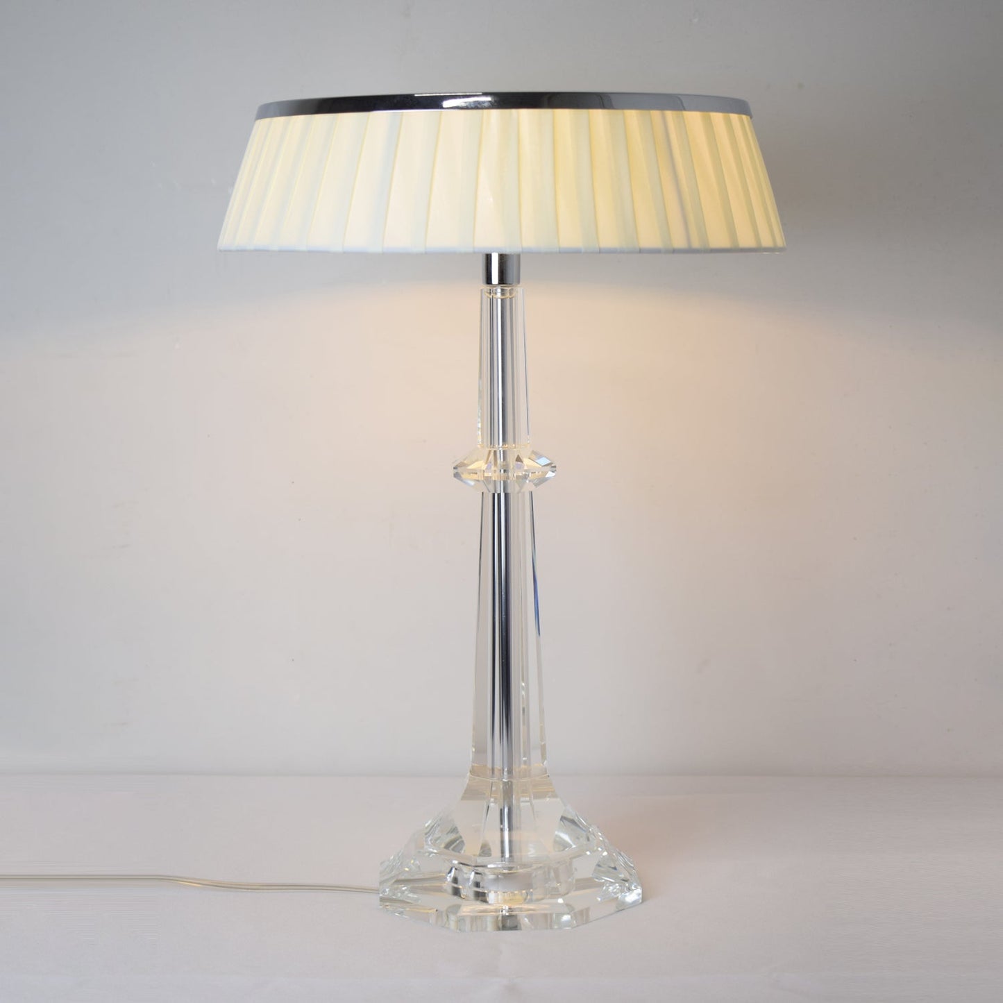 Versailles Table Lamp - K9 Crystal Body & Pleated Fabric Shade Light | Chrome Top LED Accent Desk Lamp