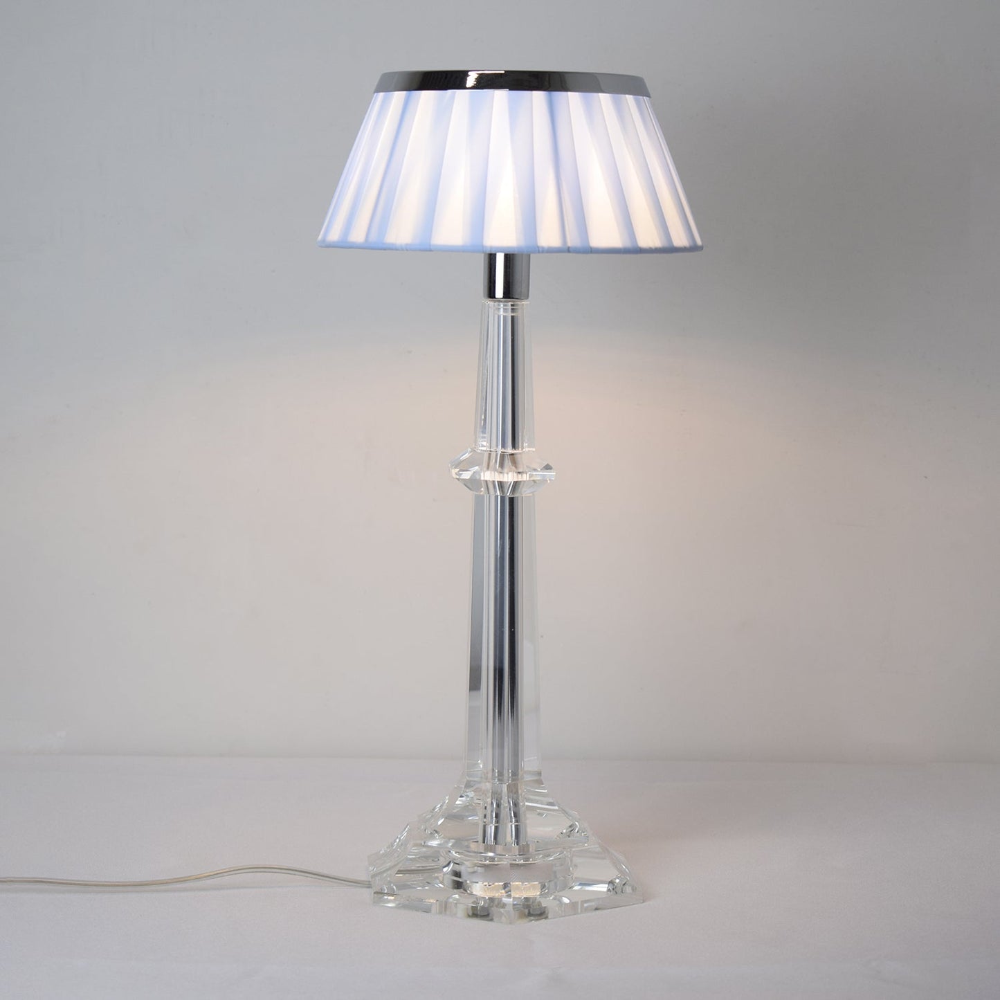 Versailles Table Lamp - K9 Crystal Body & Pleated Fabric Shade Light | Chrome Top LED Accent Desk Lamp