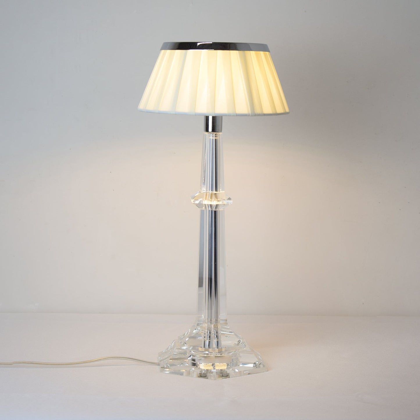 Versailles Table Lamp - K9 Crystal Body & Pleated Fabric Shade Light | Chrome Top LED Accent Desk Lamp