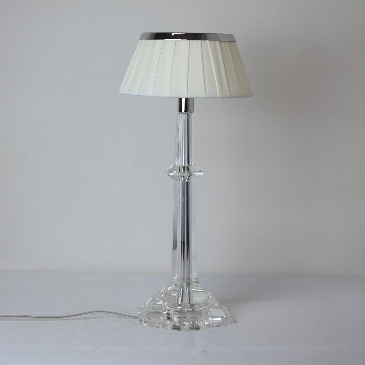 Versailles Table Lamp - K9 Crystal Body & Pleated Fabric Shade Light | Chrome Top LED Accent Desk Lamp