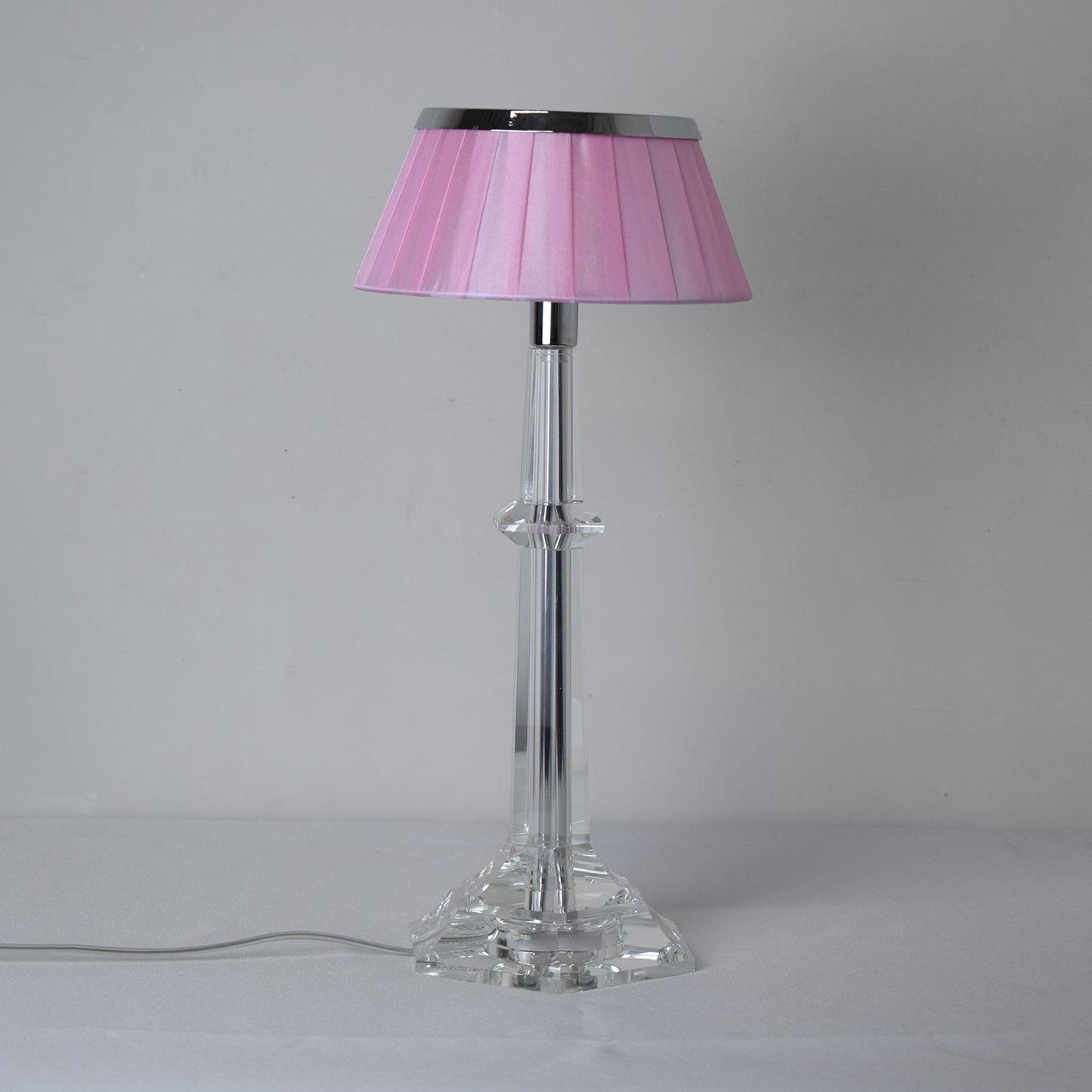 Versailles Table Lamp - K9 Crystal Body & Pleated Fabric Shade Light | Chrome Top LED Accent Desk Lamp