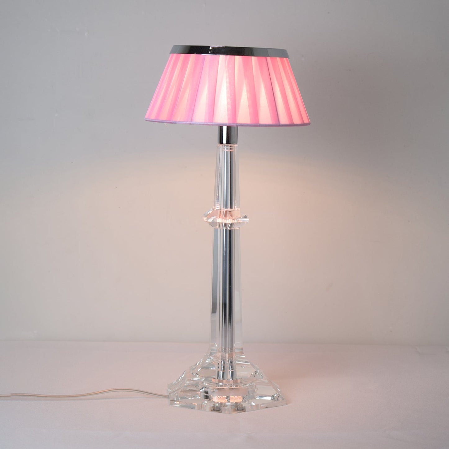 Versailles Table Lamp - K9 Crystal Body & Pleated Fabric Shade Light | Chrome Top LED Accent Desk Lamp