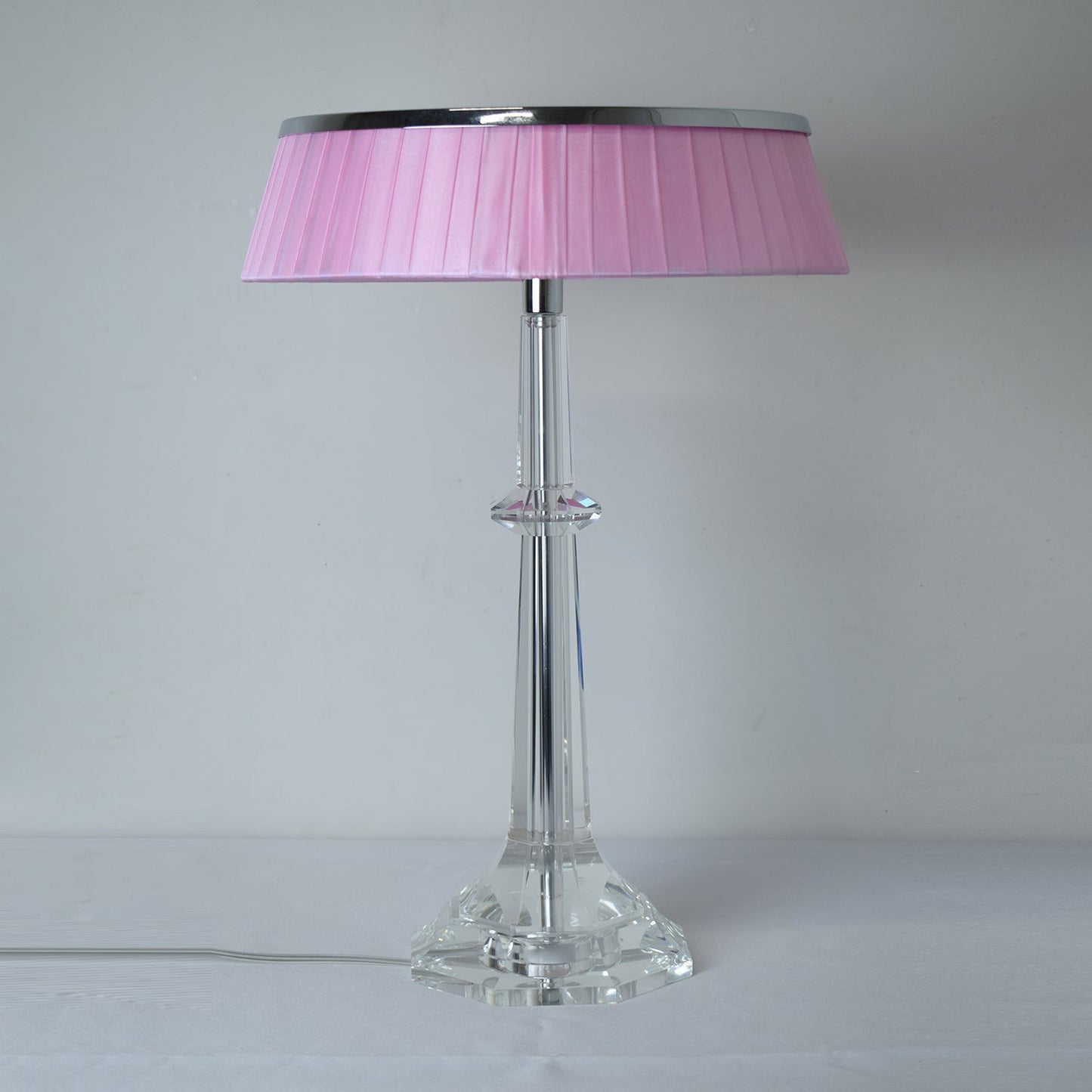 Versailles Table Lamp - K9 Crystal Body & Pleated Fabric Shade Light | Chrome Top LED Accent Desk Lamp