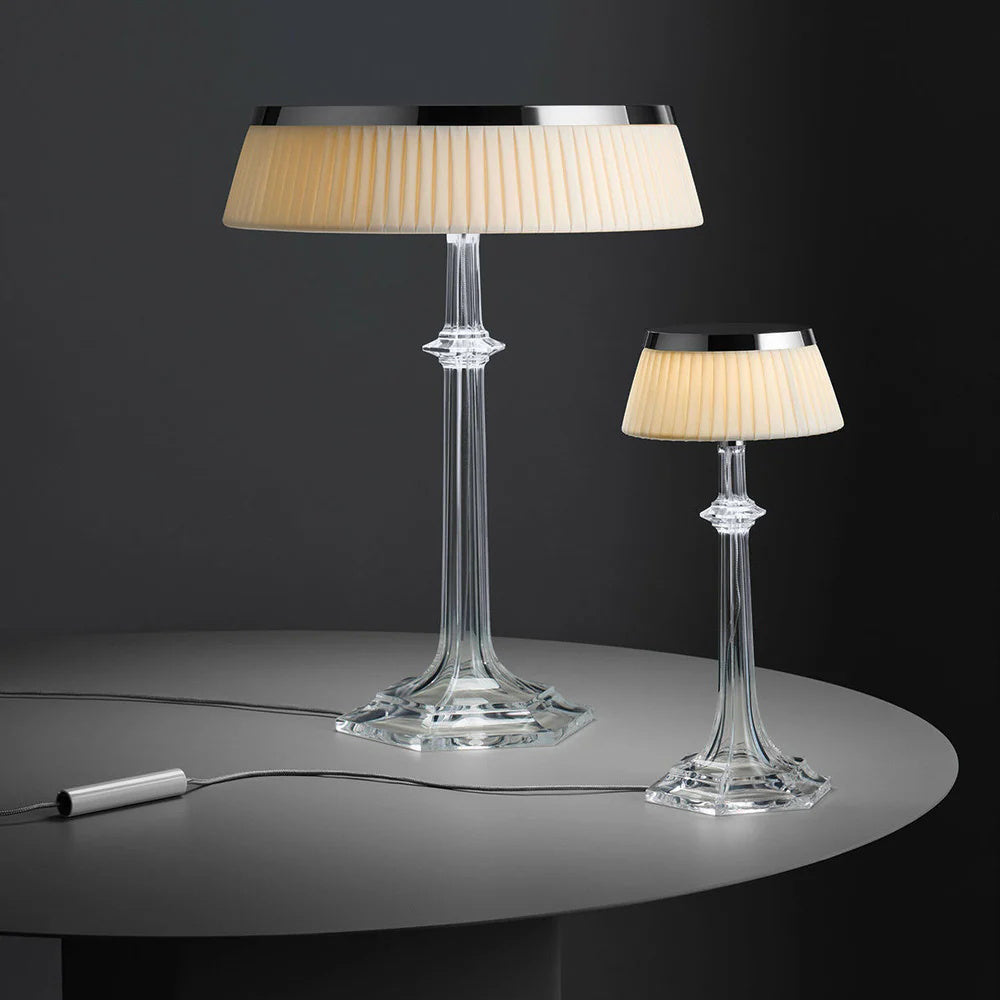 Versailles Table Lamp - K9 Crystal Body & Pleated Fabric Shade Light | Chrome Top LED Accent Desk Lamp