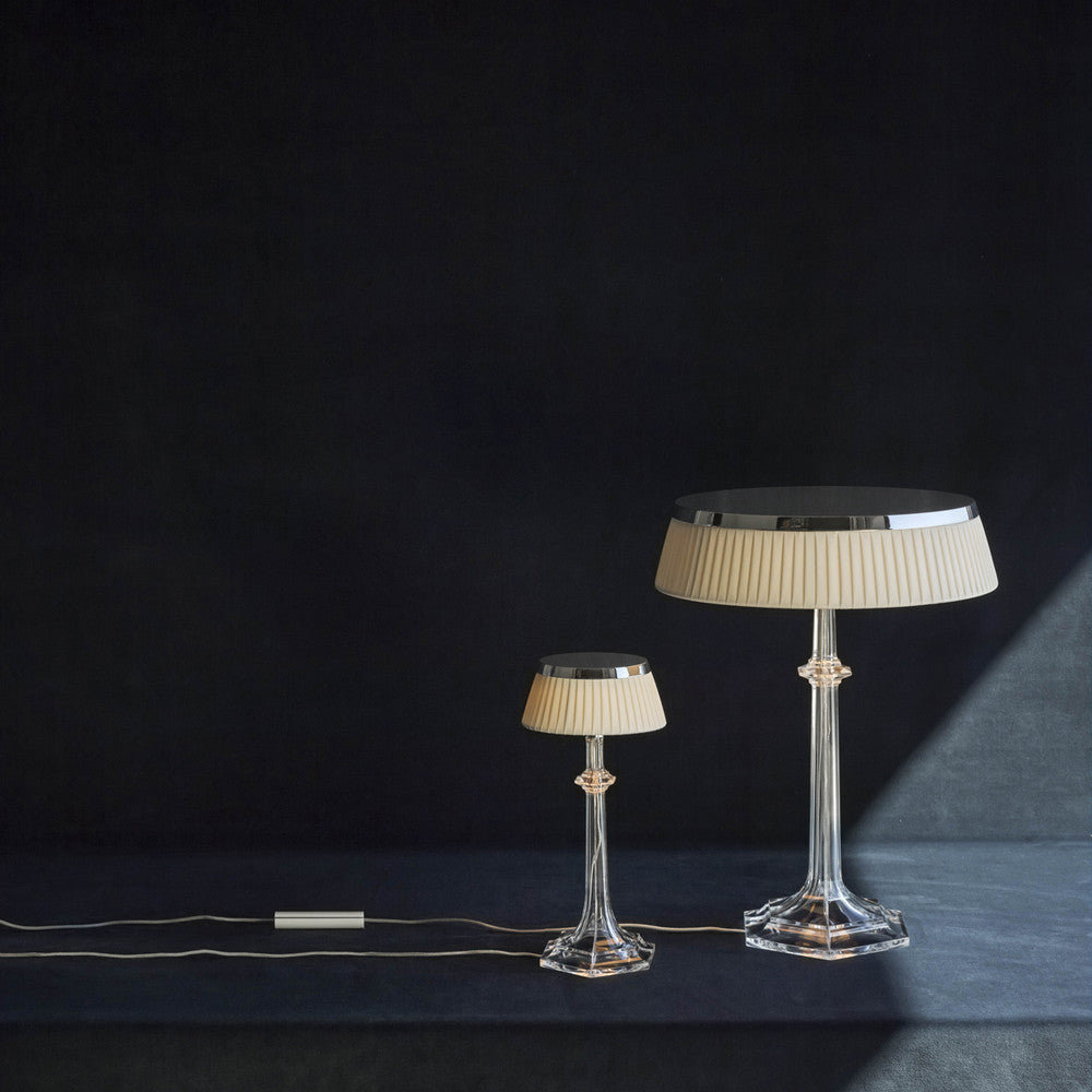 Versailles Table Lamp - K9 Crystal Body & Pleated Fabric Shade Light | Chrome Top LED Accent Desk Lamp