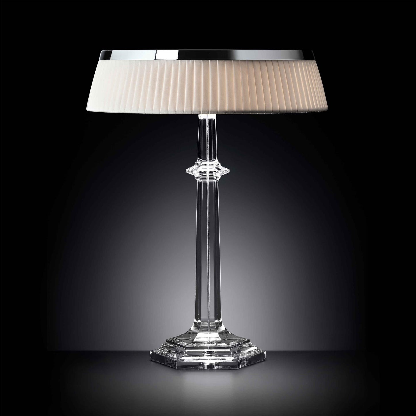 Versailles Table Lamp - K9 Crystal Body & Pleated Fabric Shade Light | Chrome Top LED Accent Desk Lamp
