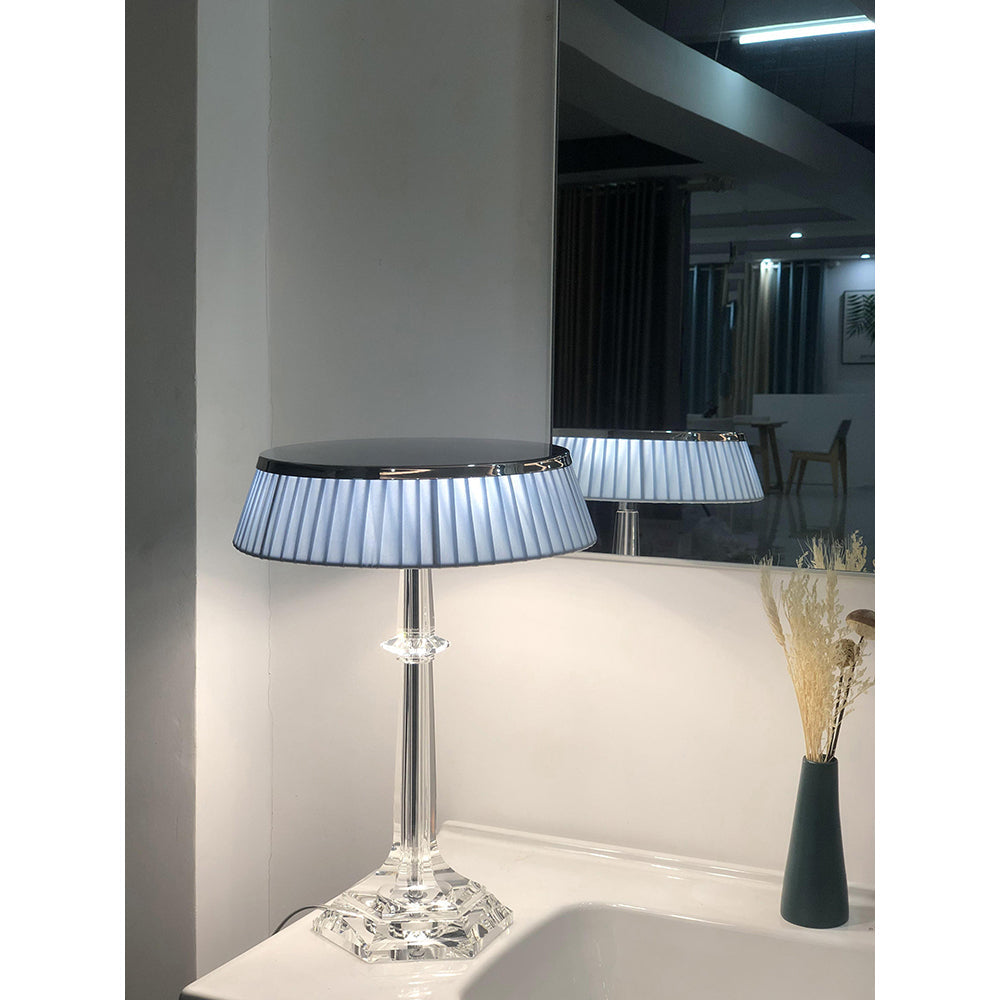 Versailles Table Lamp - K9 Crystal Body & Pleated Fabric Shade Light | Chrome Top LED Accent Desk Lamp