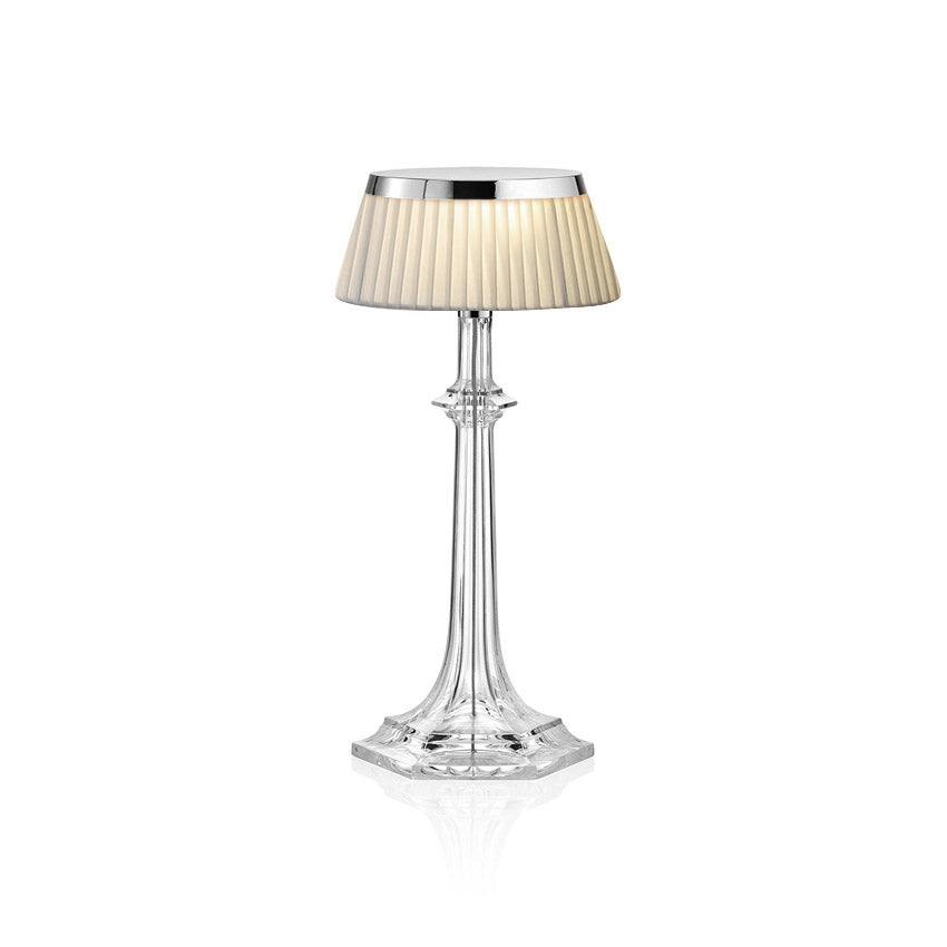 Versailles Table Lamp - K9 Crystal Body & Pleated Fabric Shade Light | Chrome Top LED Accent Desk Lamp