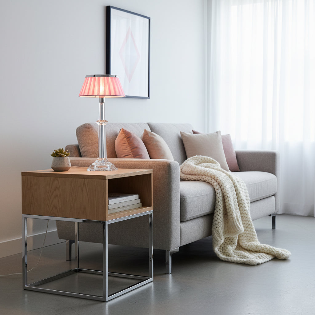 Versailles Table Lamp - K9 Crystal Body & Pleated Fabric Shade Light | Chrome Top LED Accent Desk Lamp