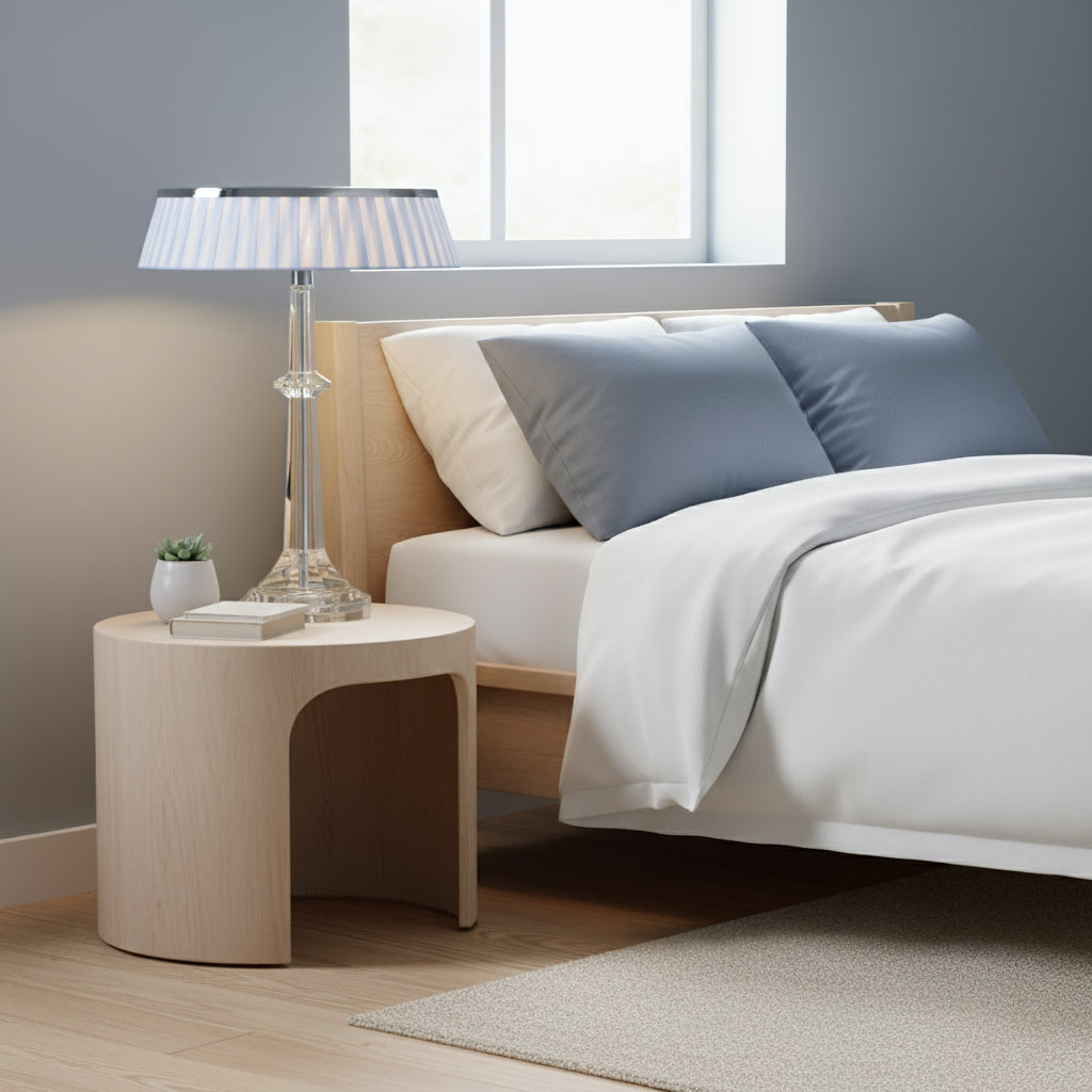 Versailles Table Lamp - K9 Crystal Body & Pleated Fabric Shade Light | Chrome Top LED Accent Desk Lamp