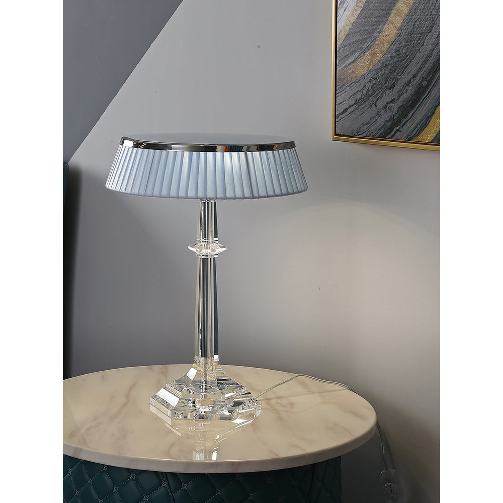 Versailles Table Lamp - K9 Crystal Body & Pleated Fabric Shade Light | Chrome Top LED Accent Desk Lamp
