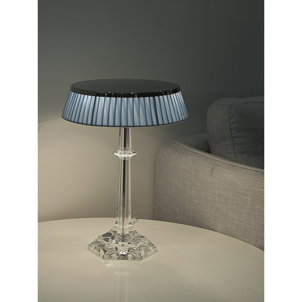 Versailles Table Lamp - K9 Crystal Body & Pleated Fabric Shade Light | Chrome Top LED Accent Desk Lamp