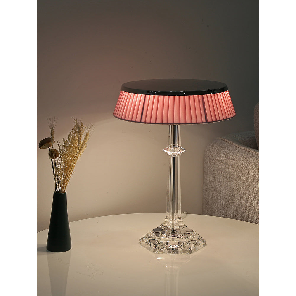 Versailles Table Lamp - K9 Crystal Body & Pleated Fabric Shade Light | Chrome Top LED Accent Desk Lamp