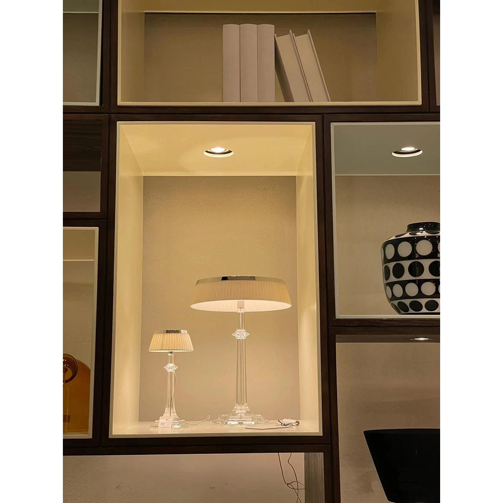 Versailles Table Lamp - K9 Crystal Body & Pleated Fabric Shade Light | Chrome Top LED Accent Desk Lamp
