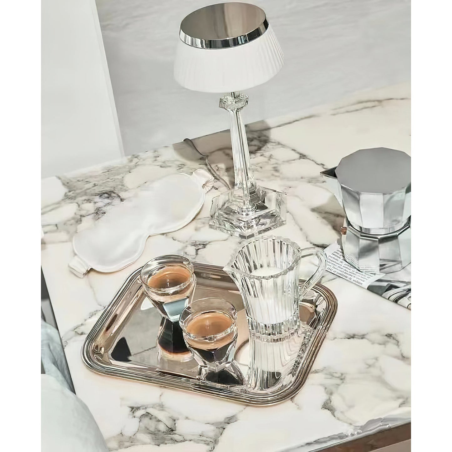 Versailles Table Lamp - K9 Crystal Body & Pleated Fabric Shade Light | Chrome Top LED Accent Desk Lamp