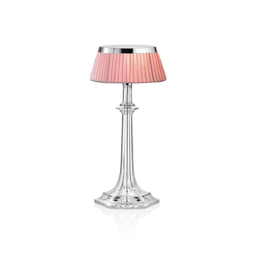 Versailles Table Lamp - K9 Crystal Body & Pleated Fabric Shade Light | Chrome Top LED Accent Desk Lamp