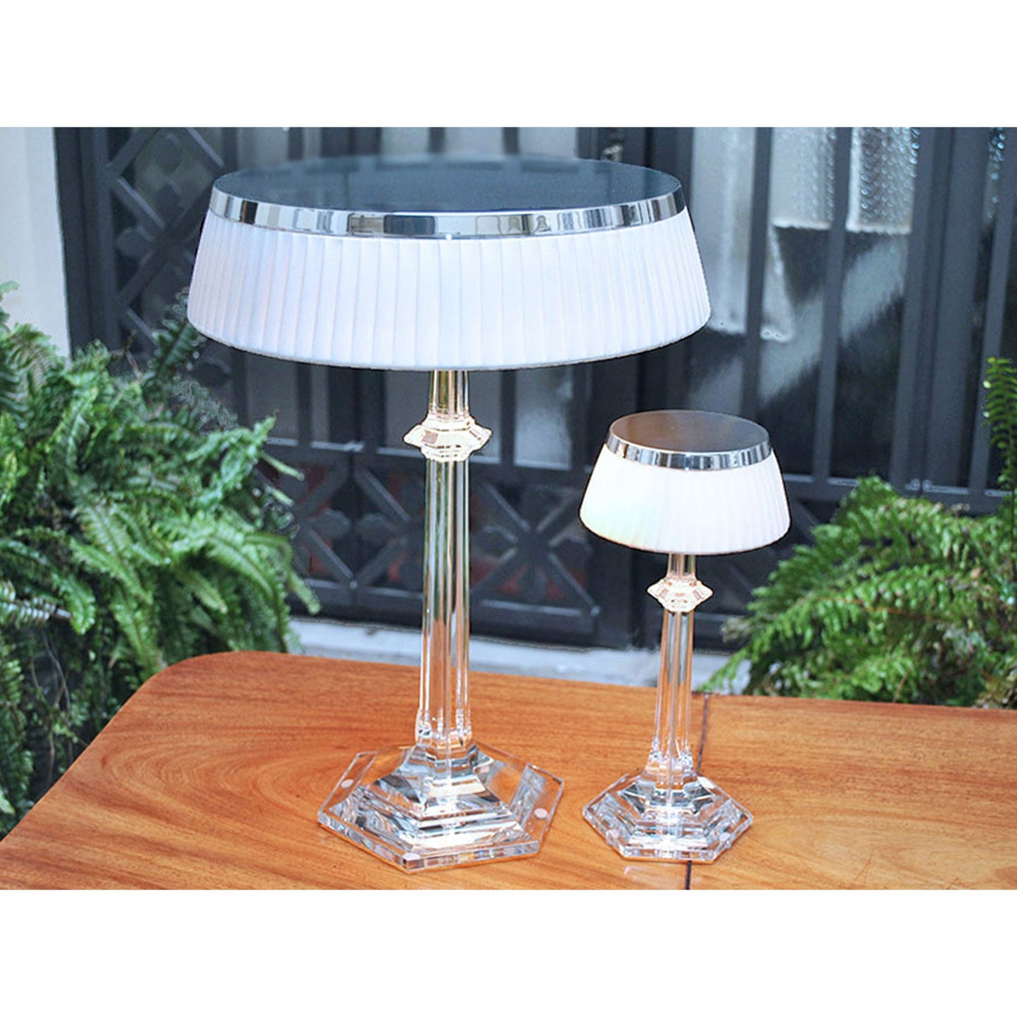 Versailles Table Lamp - K9 Crystal Body & Pleated Fabric Shade Light | Chrome Top LED Accent Desk Lamp