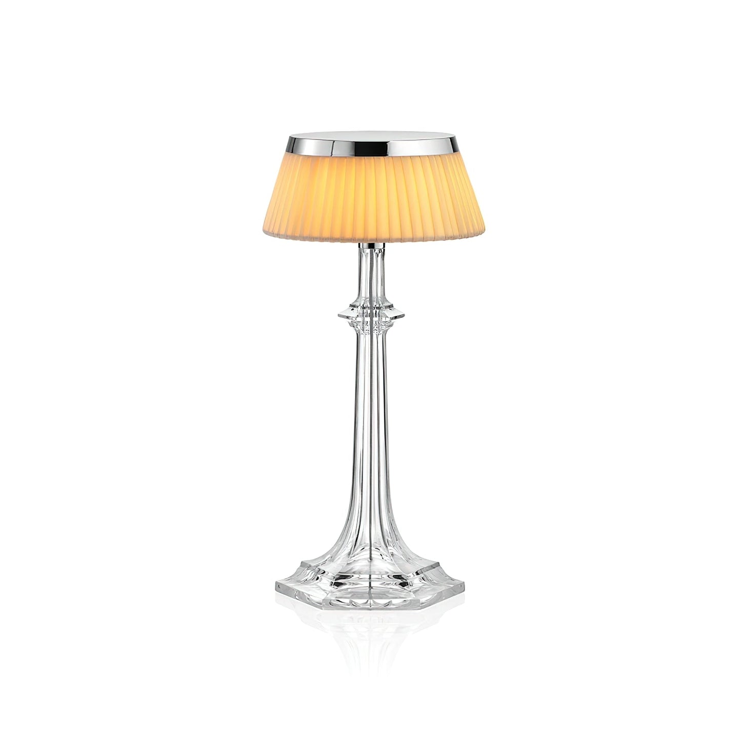 Versailles Table Lamp - K9 Crystal Body & Pleated Fabric Shade Light | Chrome Top LED Accent Desk Lamp