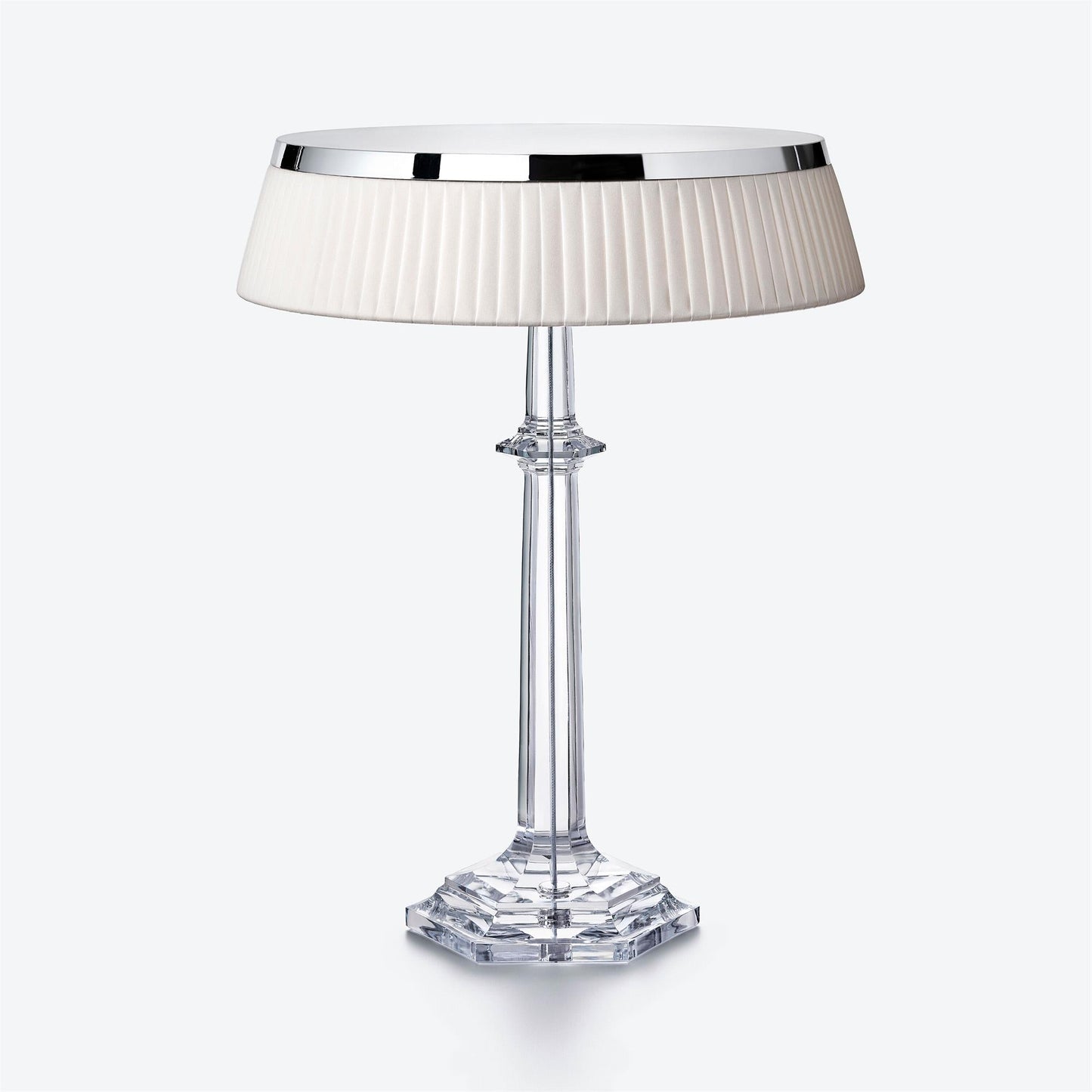 Versailles Table Lamp - K9 Crystal Body & Pleated Fabric Shade Light | Chrome Top LED Accent Desk Lamp