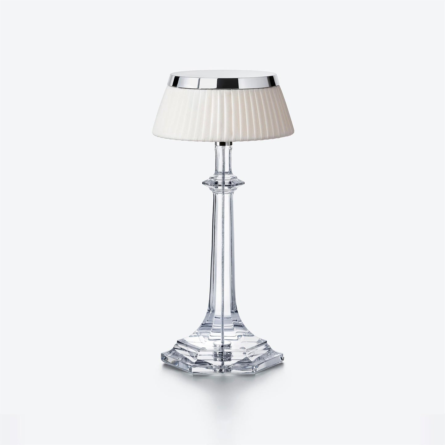 Versailles Table Lamp - K9 Crystal Body & Pleated Fabric Shade Light | Chrome Top LED Accent Desk Lamp