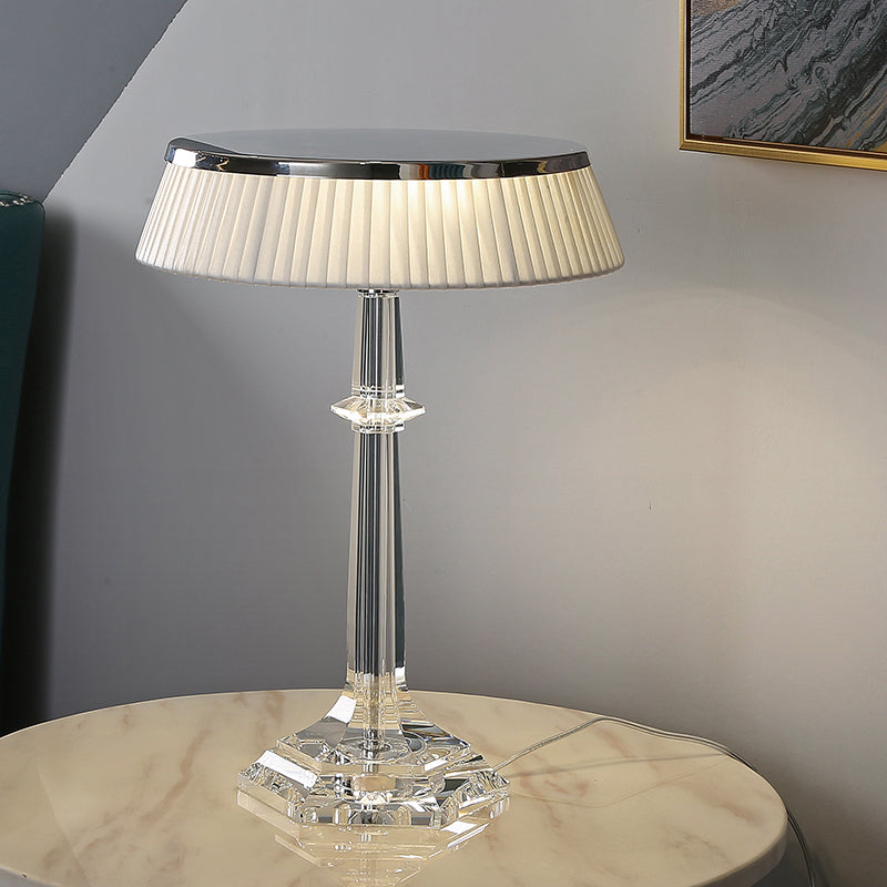 Versailles Table Lamp - K9 Crystal Body & Pleated Fabric Shade Light | Chrome Top LED Accent Desk Lamp