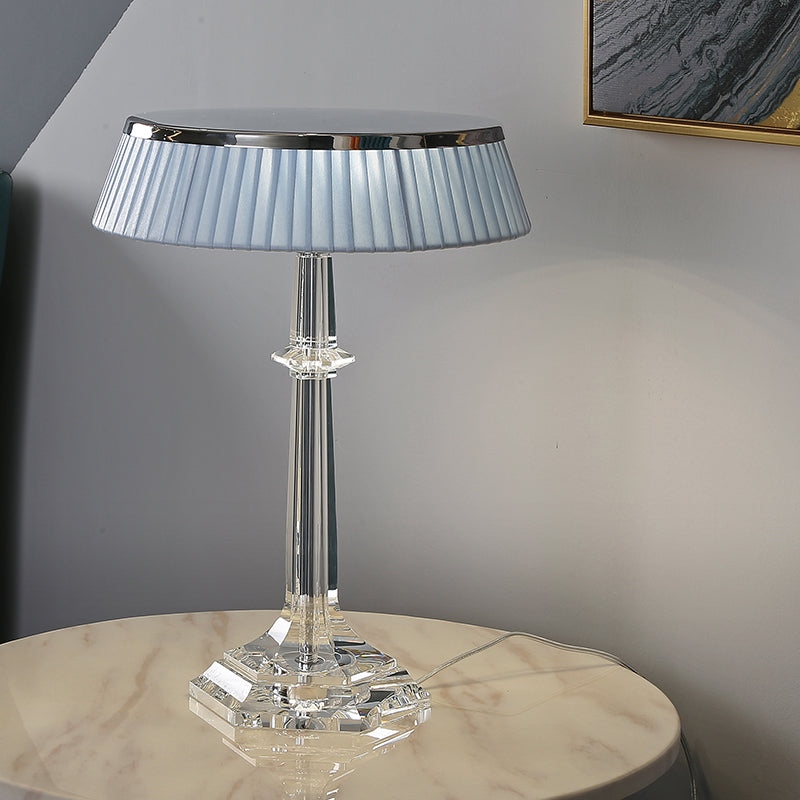 Versailles Table Lamp - K9 Crystal Body & Pleated Fabric Shade Light | Chrome Top LED Accent Desk Lamp