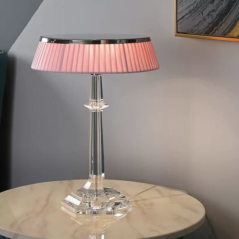 Versailles Table Lamp - K9 Crystal Body & Pleated Fabric Shade Light | Chrome Top LED Accent Desk Lamp