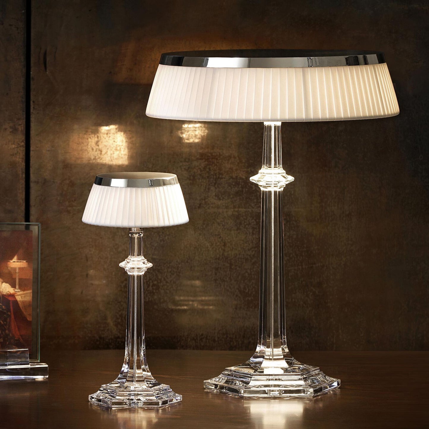 Versailles Table Lamp - K9 Crystal Body & Pleated Fabric Shade Light | Chrome Top LED Accent Desk Lamp