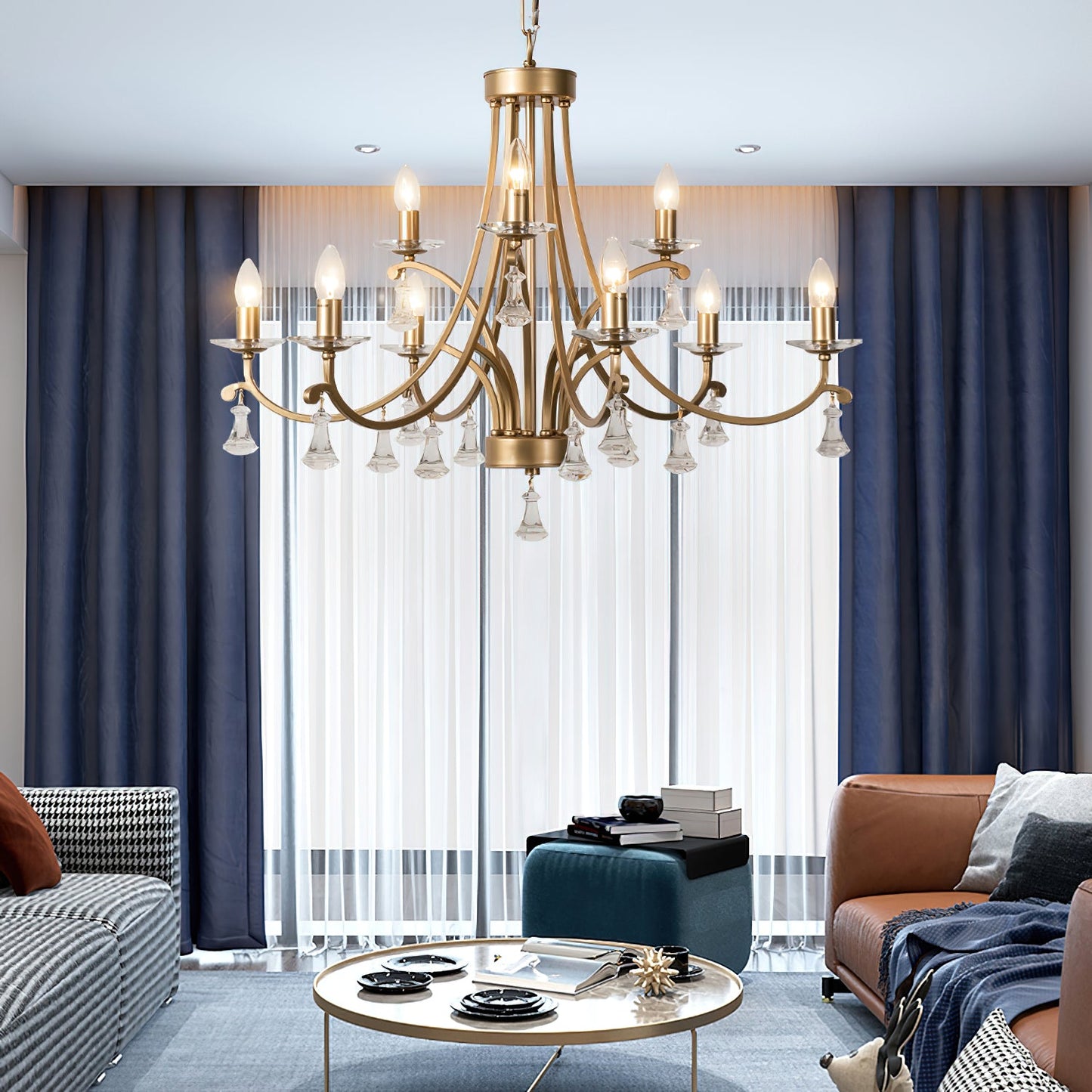 Vesca Chandelier - Botanical Brass & Draped Crystal Bead Pendant Light | Lyrical Floral Chandelier
