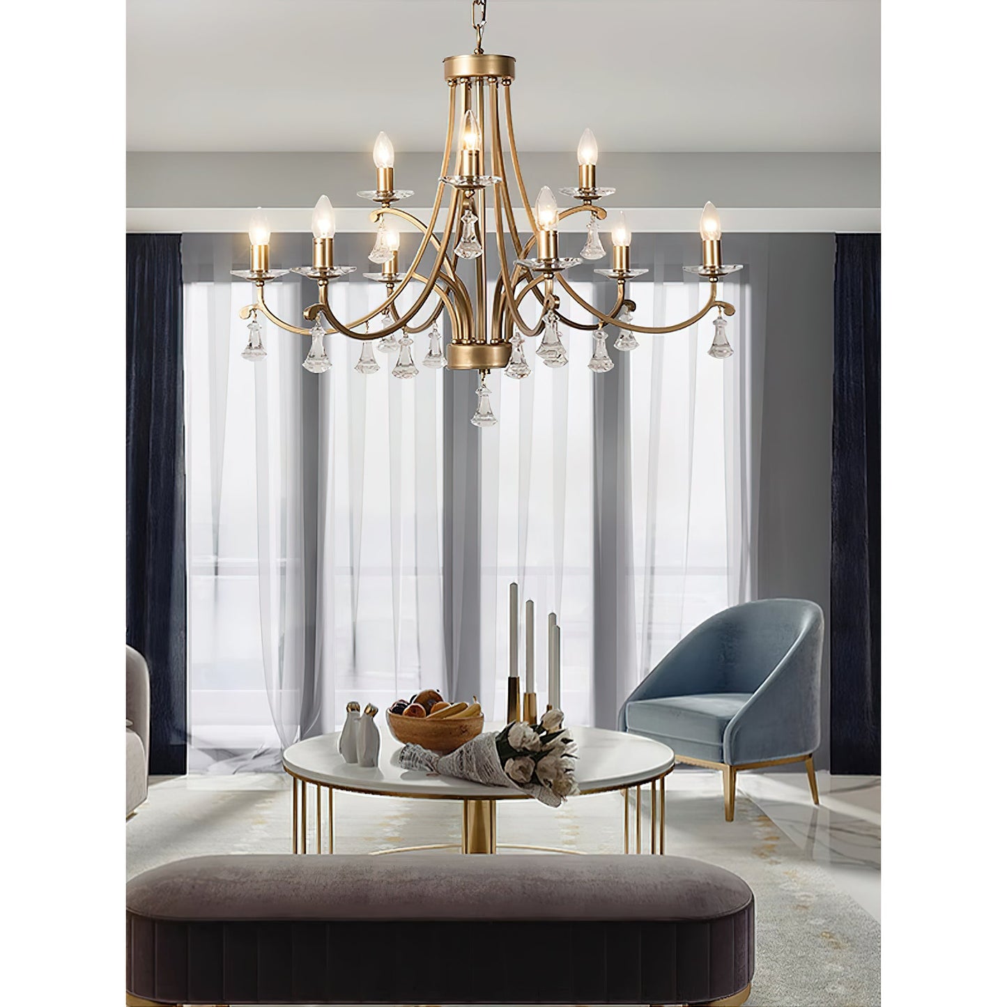 Vesca Chandelier - Botanical Brass & Draped Crystal Bead Pendant Light | Lyrical Floral Chandelier