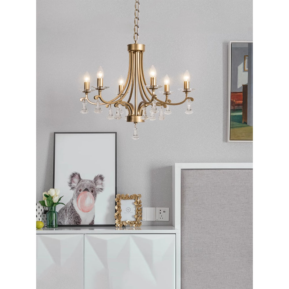 Vesca Chandelier - Botanical Brass & Draped Crystal Bead Pendant Light | Lyrical Floral Chandelier