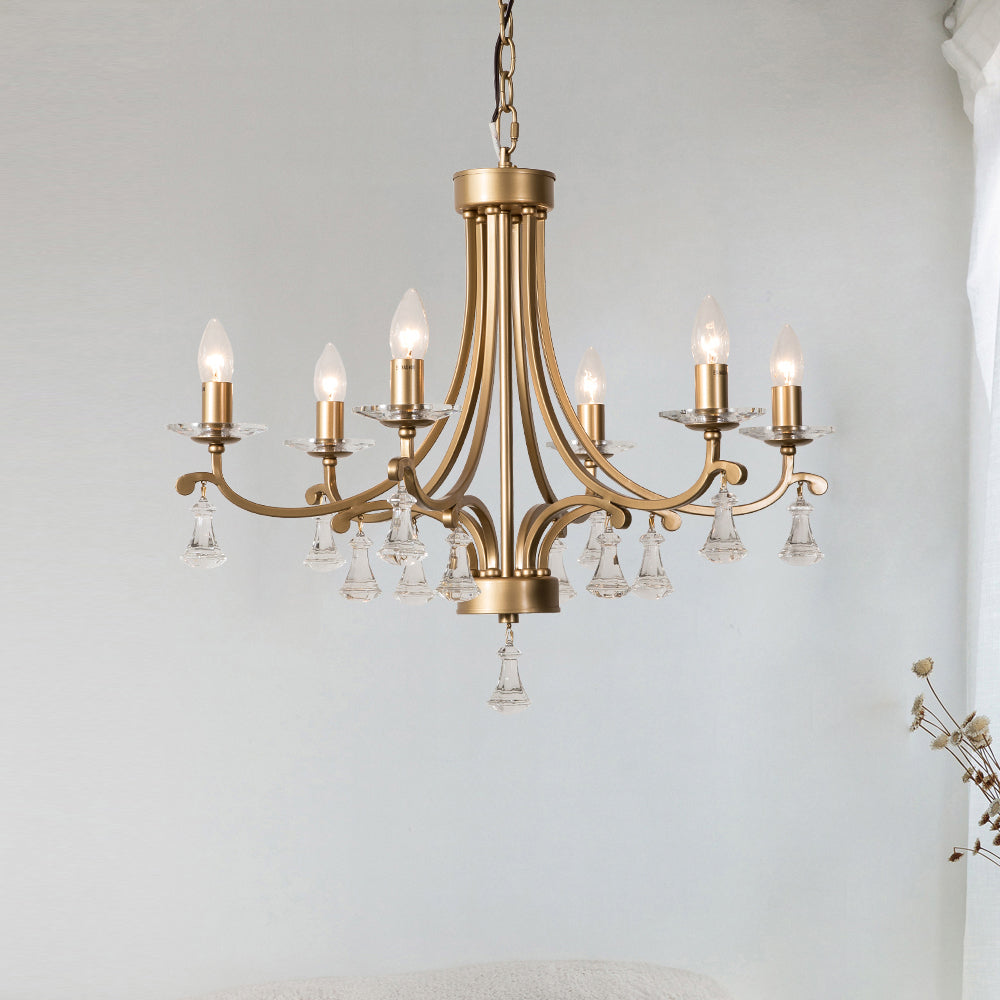Vesca Chandelier - Botanical Brass & Draped Crystal Bead Pendant Light | Lyrical Floral Chandelier