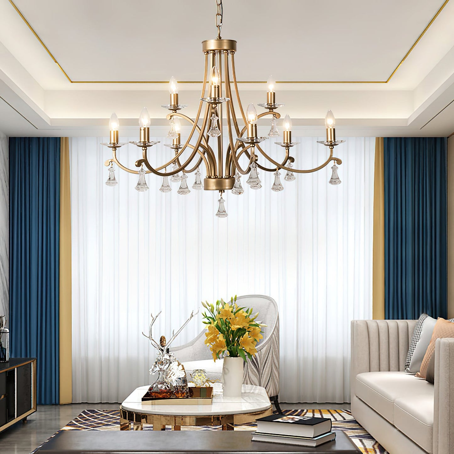 Vesca Chandelier - Botanical Brass & Draped Crystal Bead Pendant Light | Lyrical Floral Chandelier