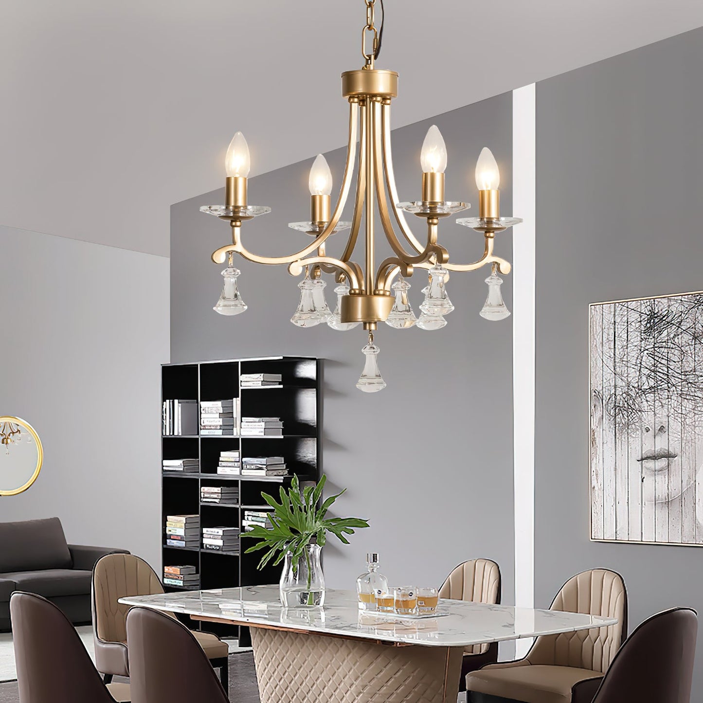Vesca Chandelier - Botanical Brass & Draped Crystal Bead Pendant Light | Lyrical Floral Chandelier