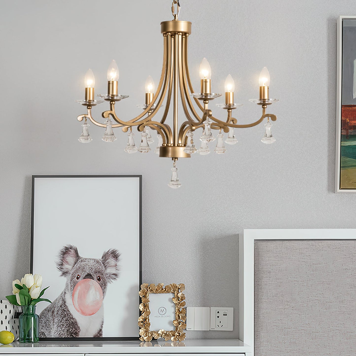 Vesca Chandelier - Botanical Brass & Draped Crystal Bead Pendant Light | Lyrical Floral Chandelier