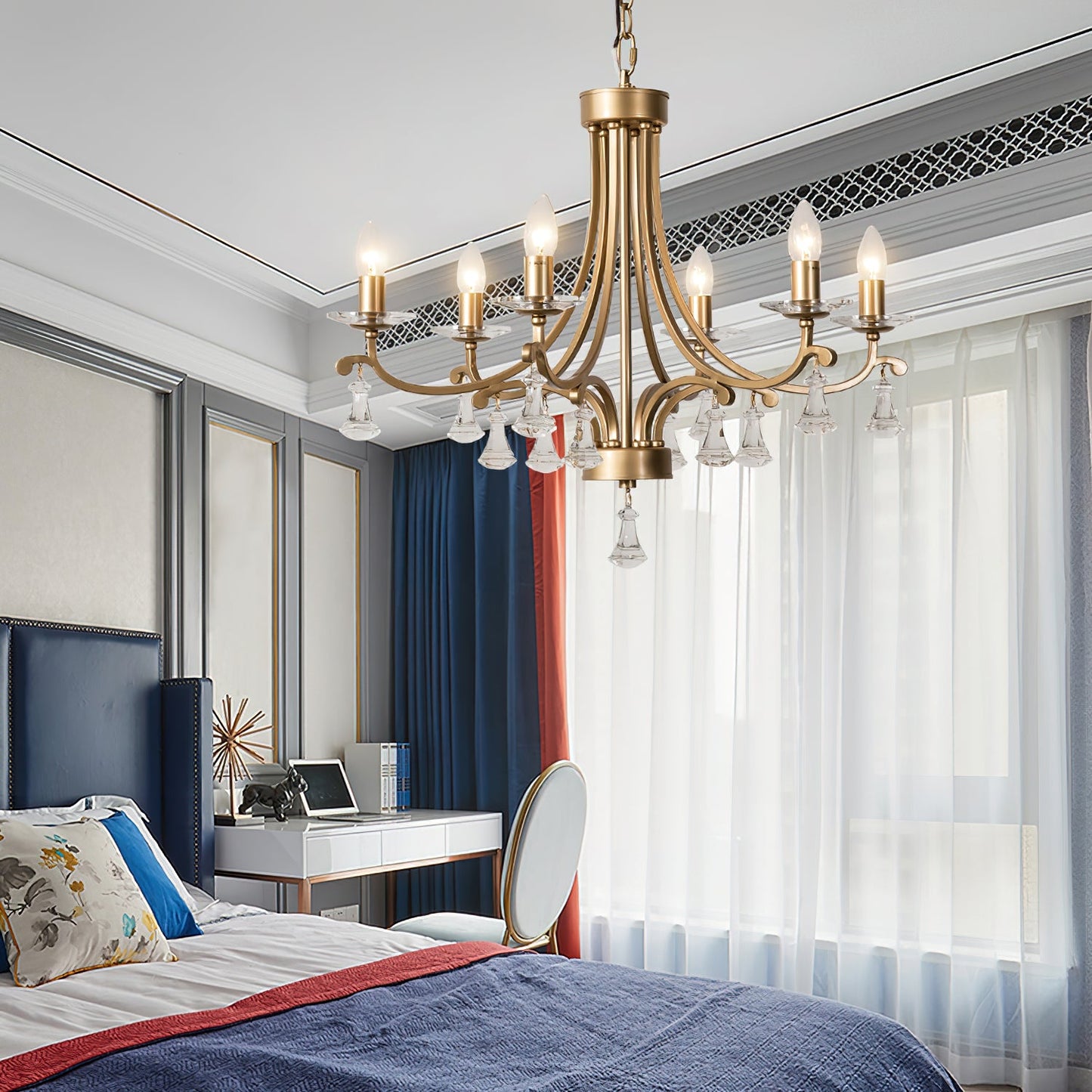 Vesca Chandelier - Botanical Brass & Draped Crystal Bead Pendant Light | Lyrical Floral Chandelier
