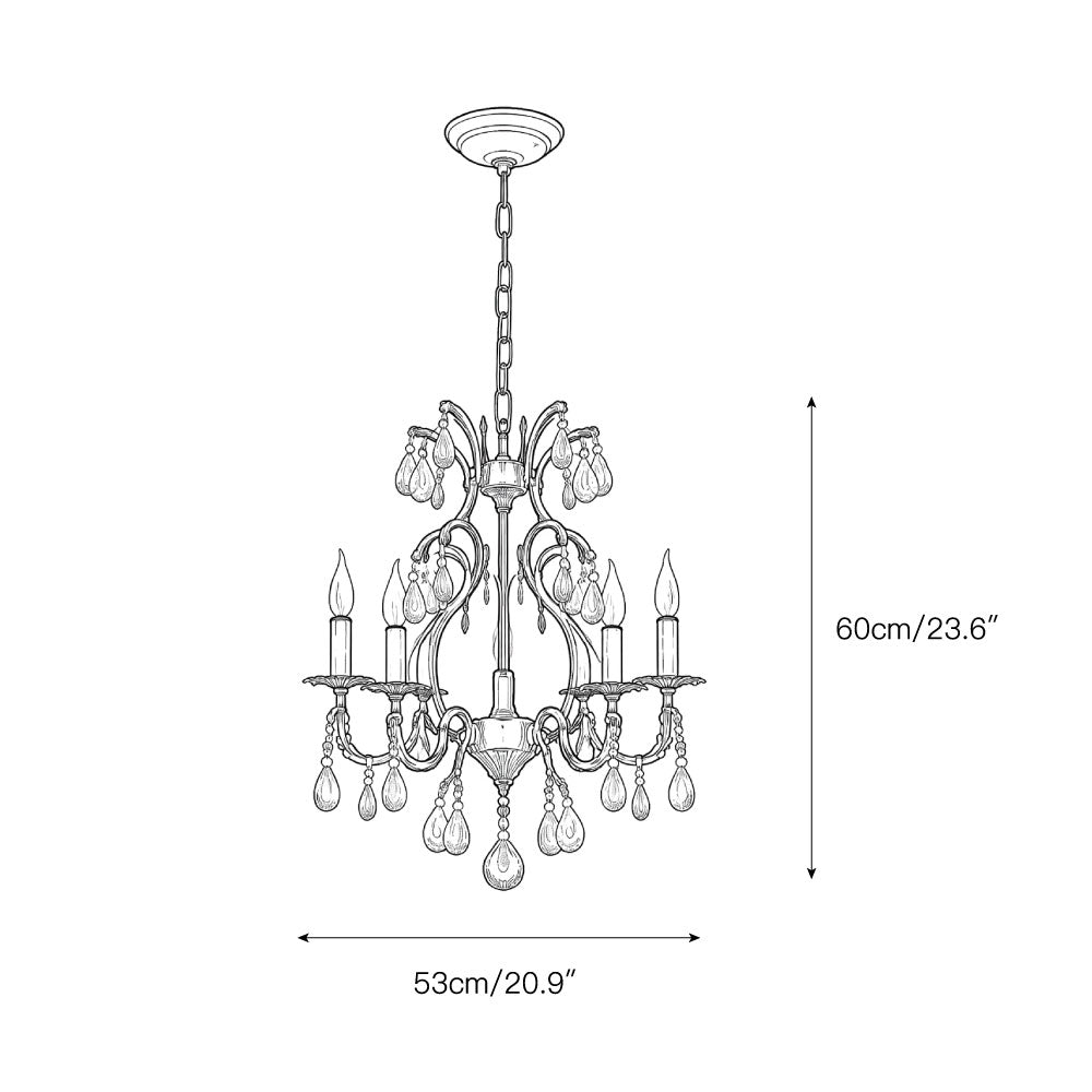 Vesper Crystal Chandelier - Antique Red Bronze European Estate Pendant Light | 5-Light High-Clarity Crystal Sconce