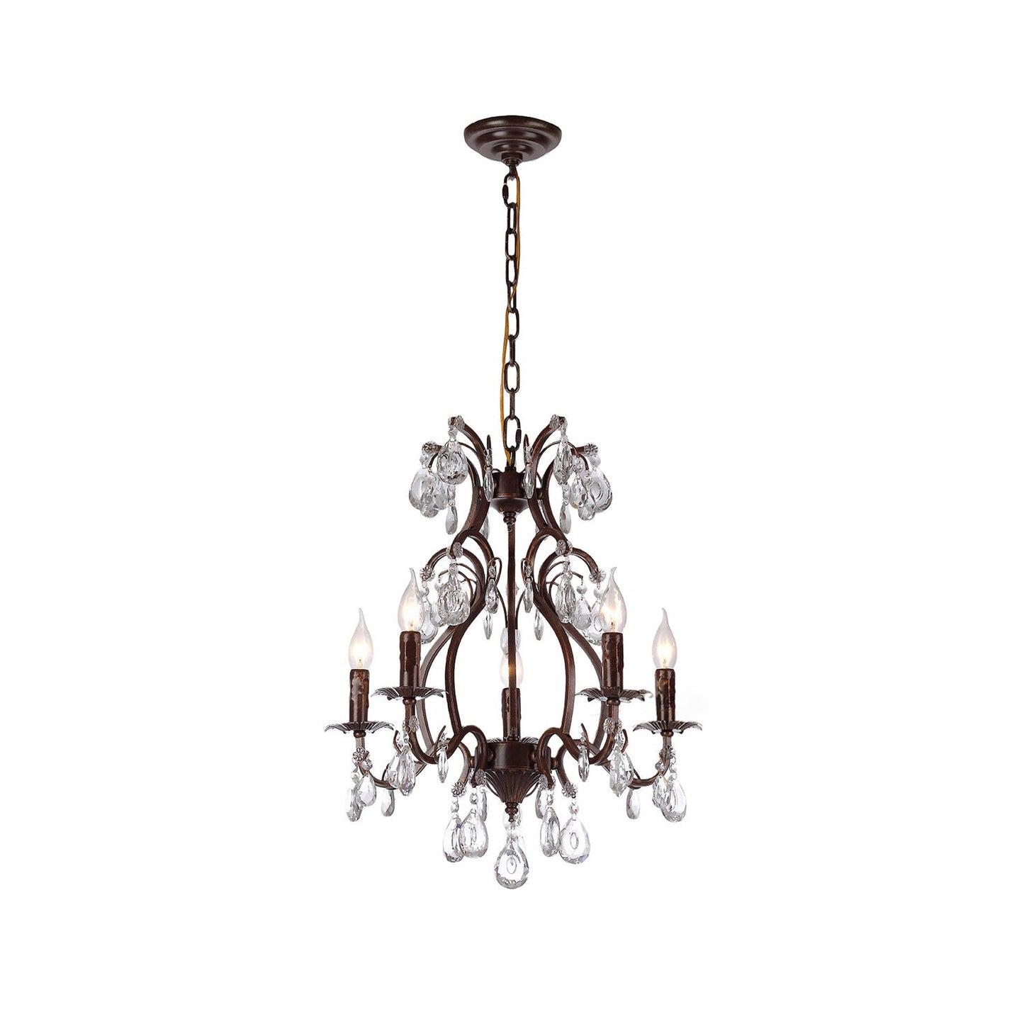 Vesper Crystal Chandelier - Antique Red Bronze European Estate Pendant Light | 5-Light High-Clarity Crystal Sconce