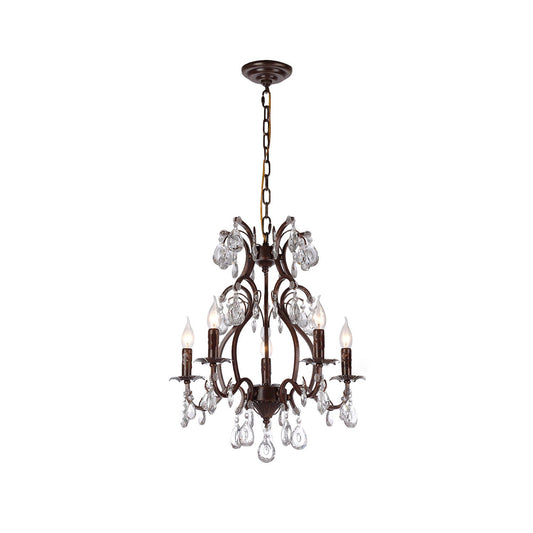 Vesper Crystal Chandelier - Antique Red Bronze European Estate Pendant Light | 5-Light High-Clarity Crystal Sconce