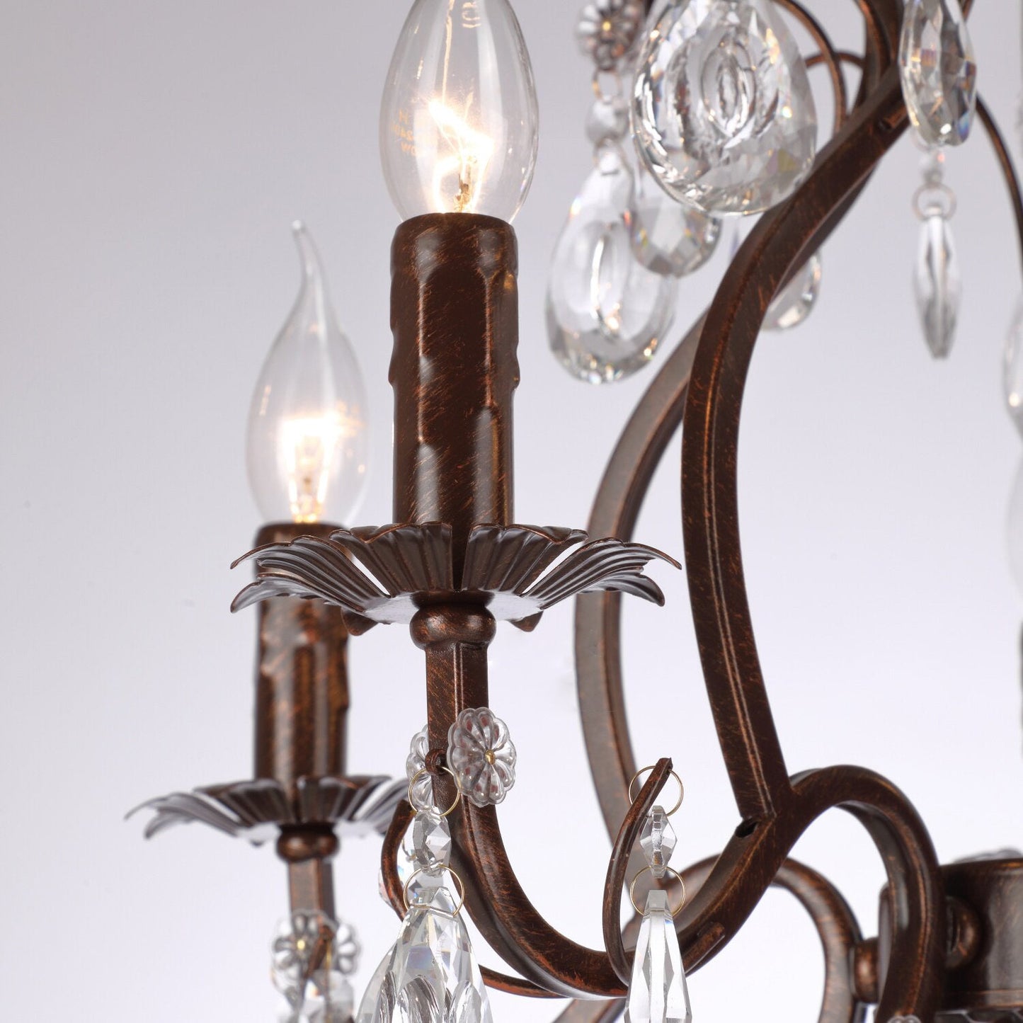 Vesper Crystal Chandelier - Antique Red Bronze European Estate Pendant Light | 5-Light High-Clarity Crystal Sconce
