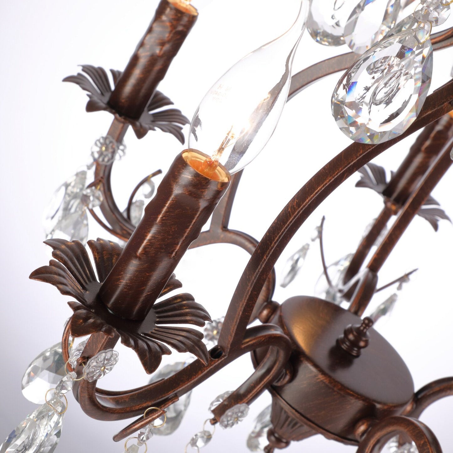 Vesper Crystal Chandelier - Antique Red Bronze European Estate Pendant Light | 5-Light High-Clarity Crystal Sconce