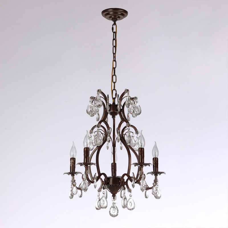 Vesper Crystal Chandelier - Antique Red Bronze European Estate Pendant Light | 5-Light High-Clarity Crystal Sconce