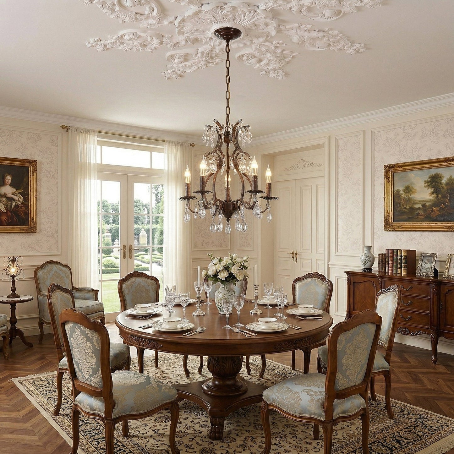Vesper Crystal Chandelier - Antique Red Bronze European Estate Pendant Light | 5-Light High-Clarity Crystal Sconce
