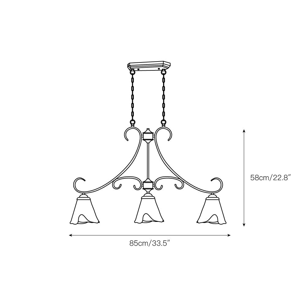 Vetraio Island Pendant Lamp - European Brass & Amber Glass Linear Light | 3-Head Kitchen Island Sconce
