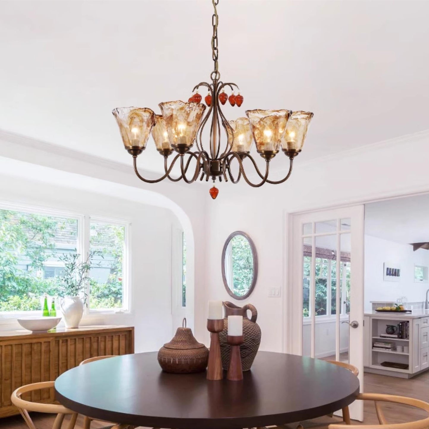 Vetraio Chandelier - Old-School Hollywood Glamour Antique Brass Pendant Light | Retro Crystal & Glass Sconce