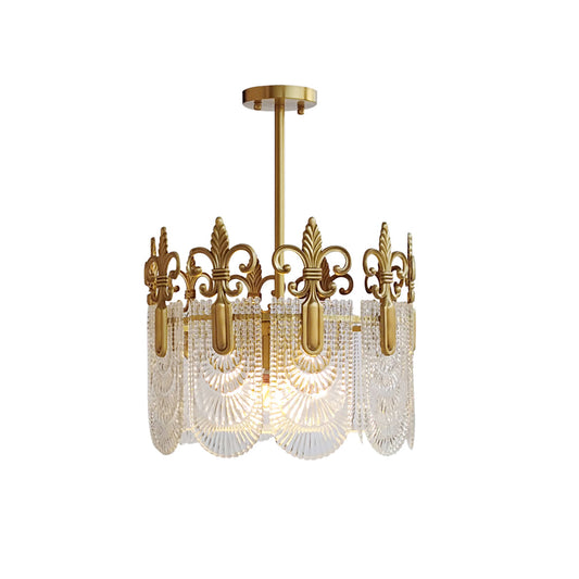 Vienna Chandelier - Hand-Formed Clear Glass Petal Brass Pendant Light | Opulent Tiered Round Chandelier